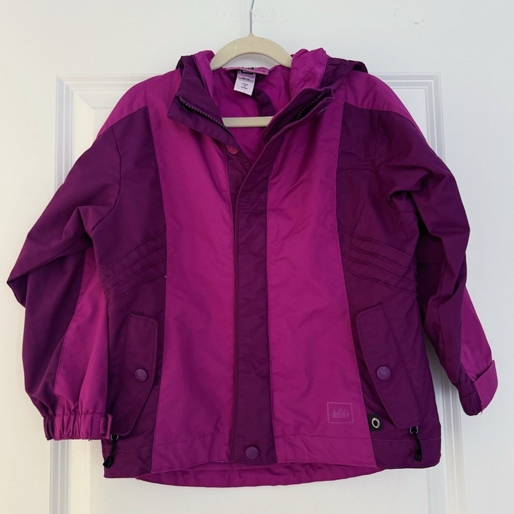 REI girls two-tones purple hooded lined coat jacket size 4 5 years